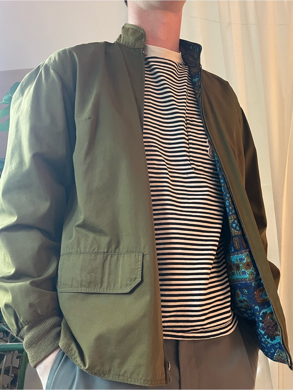Bogner Olive Green Bomber Jacket with Patterned Lining